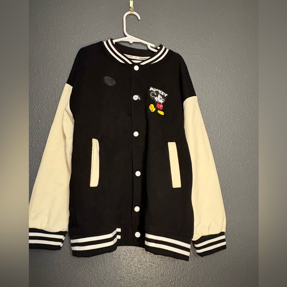 Black and White Mickey Mouse Varsity Jacket